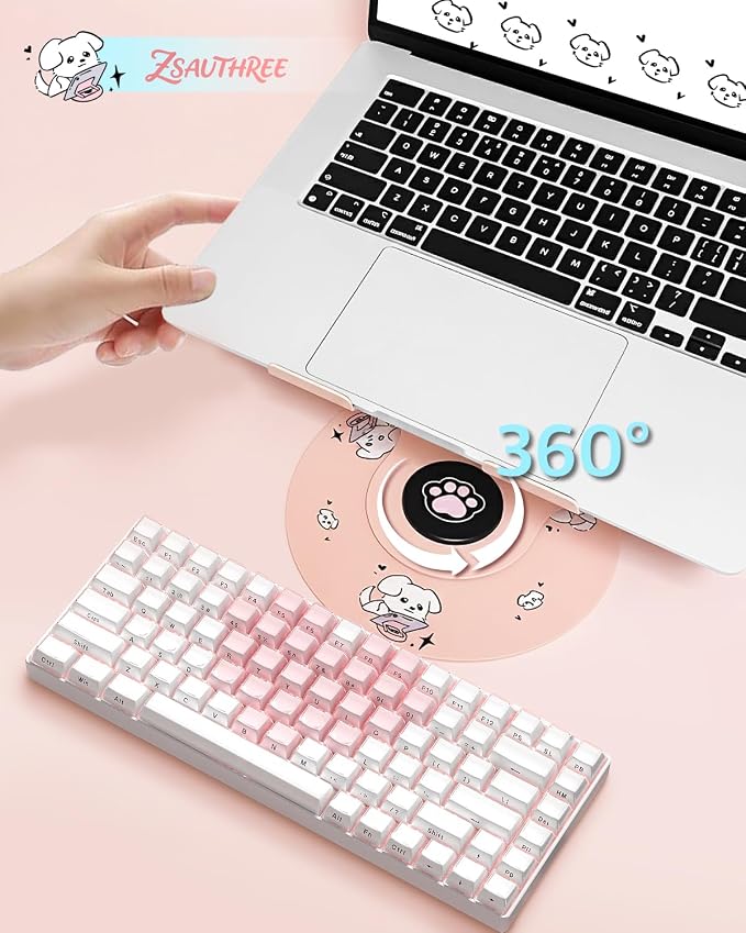 Upgraded Pink Swivel Laptop Stand - 360° Rotating Base & Foldable|Cute Dog Patterns for Healing Vibe|Fits MacBook & 13-15" Laptops|Ideal for Desk Work,Office,Travel,Home,Painting - Image 3
