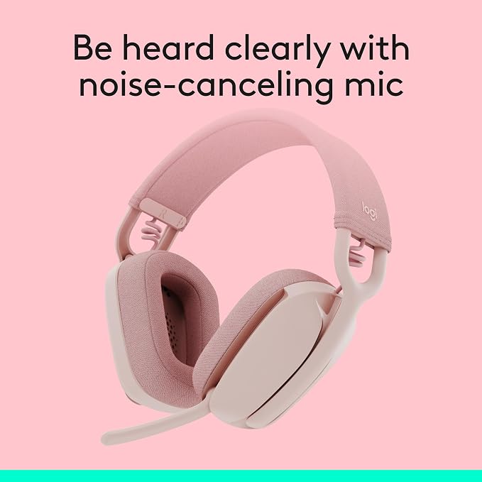 Logitech Zone Vibe 100 Lightweight Wireless Over Ear Headphones - Rose | Lightweight, over ear, multipoint Bluetooth, works with Teams, Google Meet, Zoom, Mac/PC, noise canceling microphone - Image 3