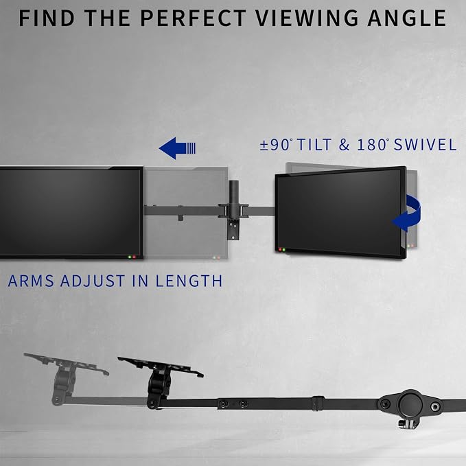VIVO Premium Dual 21 to 32 inch LCD LED Monitor Wall Mount, Heavy Duty Telescoping Arms, Flush Wall Setup, Fits 2 Screens, Black, MOUNT-TS32B - Image 9