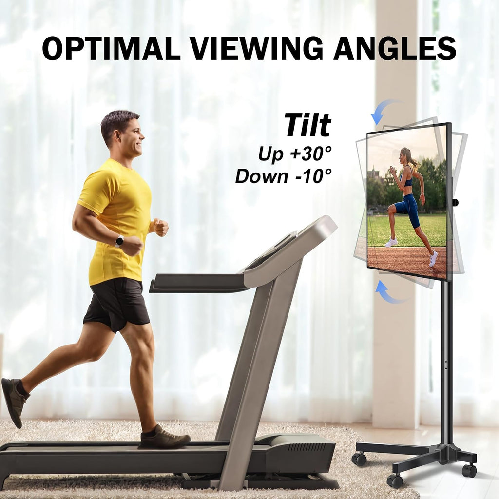Mobile TV Carts, Rotating Rolling TV Stand on Wheels for 13-50" Flat/Curved TVs Height Adjustable 30° Tilt Floor TV Stand Portable Monitor Stand Holds up to 44lbs Max VESA 200x200mm ML1350 - Image 4
