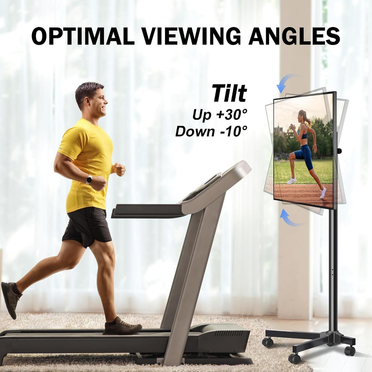 Mobile TV Carts, Rotating Rolling TV Stand on Wheels for 13-50" Flat/Curved TVs Height Adjustable 30° Tilt Floor TV Stand Portable Monitor Stand Holds up to 44lbs Max VESA 200x200mm ML1350 - Image 4