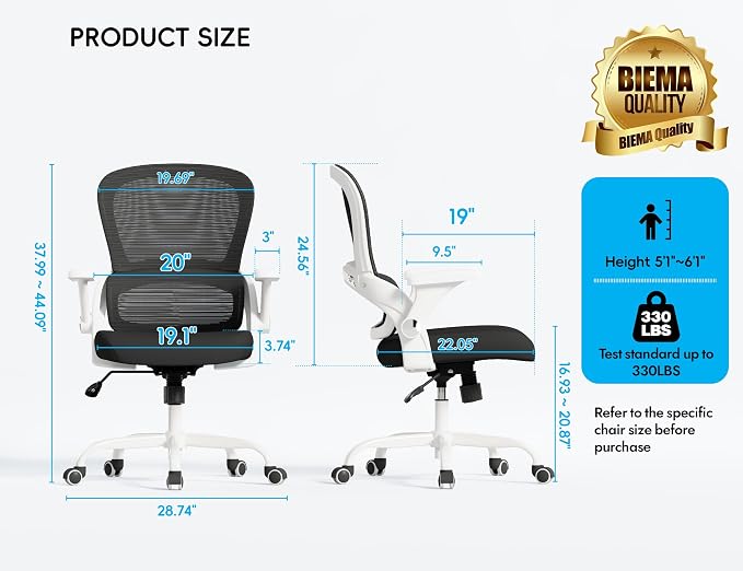 TRALT Office Chair - Ergonomic Office Chair with Back Support for Adults | Home Office Desk Chair with Lumbar Support - Ergonomic Mesh Chairs 330 lb Wide Seat for Work,Office, Gaming(White Black) - Image 2