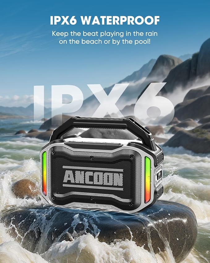 ANCOON Speakers Bluetooth Wireless: 80W(Peak) Loud Speaker with Bass, 20H Playtime, IPX6 Waterproof, Large Jobsite Speakers for Work, Outdoor, Workshop, Garage, Portable Speaker with TWS (White) - Image 3