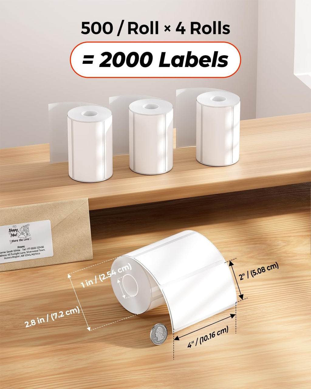 MUNBYN 4x2 Thermal Labels, 2000 Sheets/4 Roll，White - Image 2