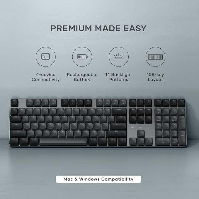 Satechi SM3 Mechanical Keyboard, White LED Backlit, Dark Gray/Gray | 108 Keys Full Size, Wired and Bluetooth, for Mac and Windows - Image 2