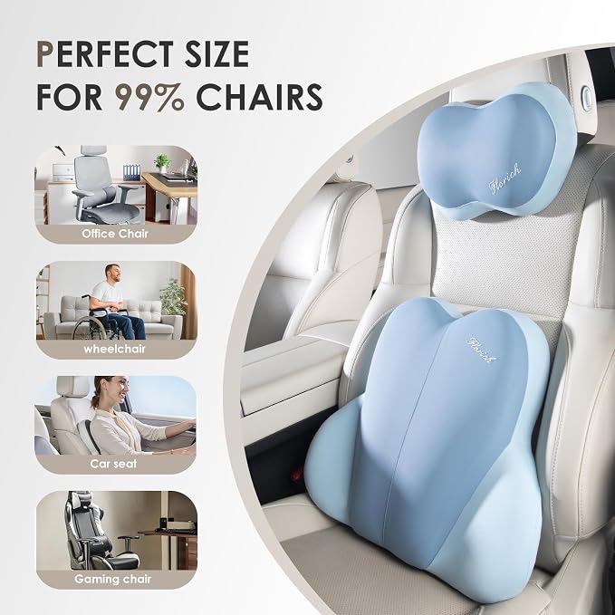 Lumbar Support with Car headrest Back Pillow for Chairs Headrest Pillow for Car Ergonomic Ultrathick Memory Foam Back Pillow for Office Chair (Blue) - Image 2