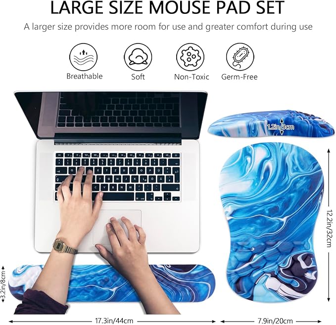 Ergonomic Mouse Pad & Keyboard Wrist Rest Set, Memory Foam | Memory Foam Wrist Cushion, Non-Slip PU Base, Massage Design, Relieves Wrist Pressure for Work, Gaming & Office Use - Image 5
