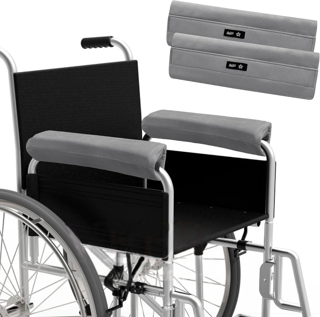 Wheelchair Armrest Covers (Pair) - Suede Velvet Memory Foam Accessories Pads for Wheelchair Arm Rest, Office Transport Chairs, Soft Support Cushion for Mobility Aids(Grey) by SPRING SEAON