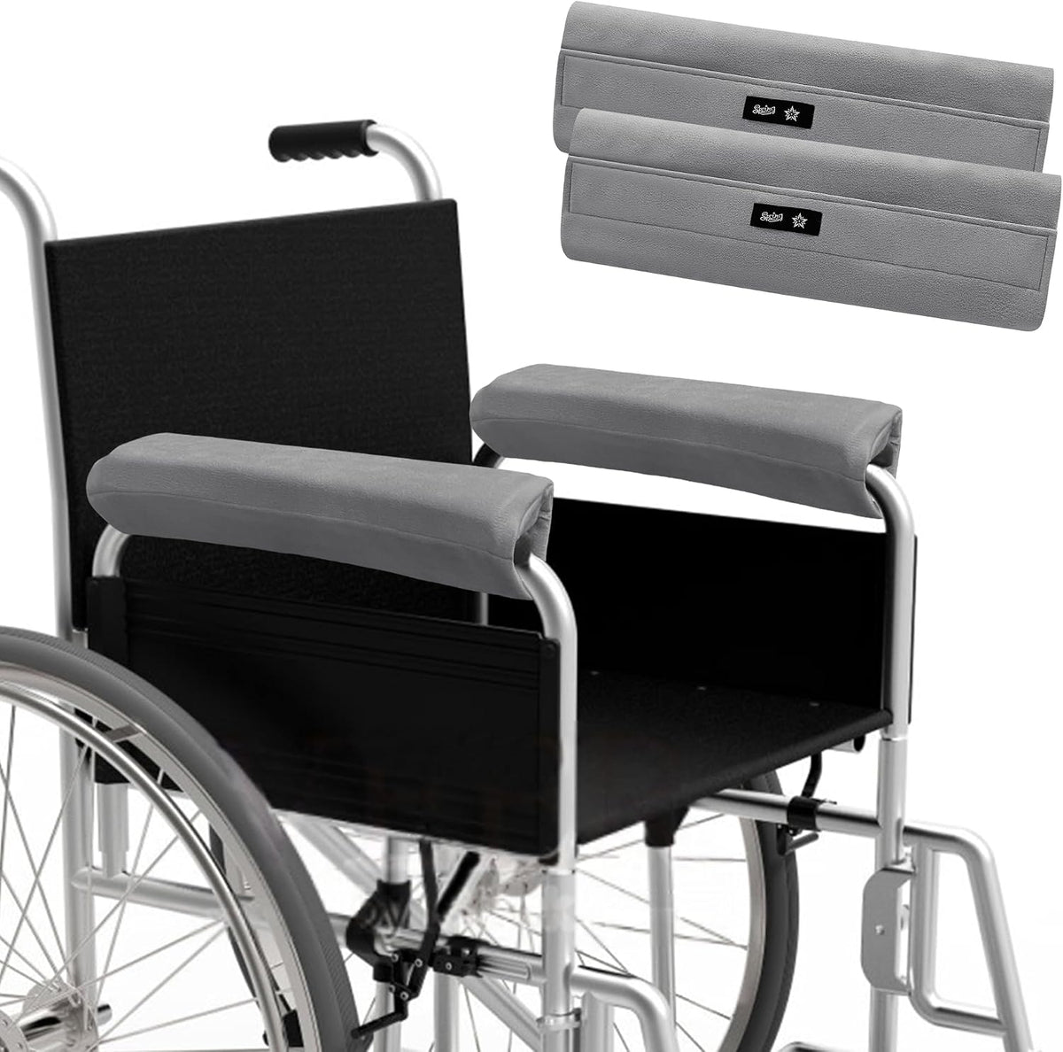 Wheelchair Armrest Covers (Pair) - Suede Velvet Memory Foam Accessories Pads for Wheelchair Arm Rest, Office Transport Chairs, Soft Support Cushion for Mobility Aids(Grey) by SPRING SEAON