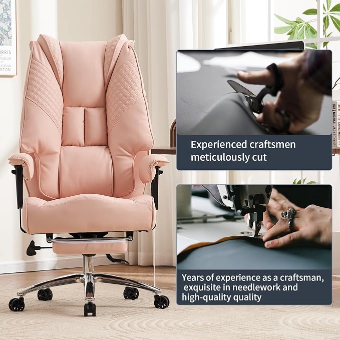 EXCEBET Big and Tall Office Chair 400lbs Wide Seat, Leather High Back Executive Office Chair with Foot Rest, Ergonomic Chairs Lumbar Support for Lower Back Pain Relief (Light Pink) - Image 7