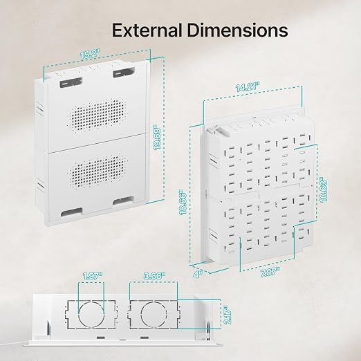 17" in-Wall Media Box Recessed Outlet Cable Management Kit | Structured Media Enclosure, One Connect & Network Switches, Fits Fire TV Stick Samsung, Recessed In-Wall Design - Image 2