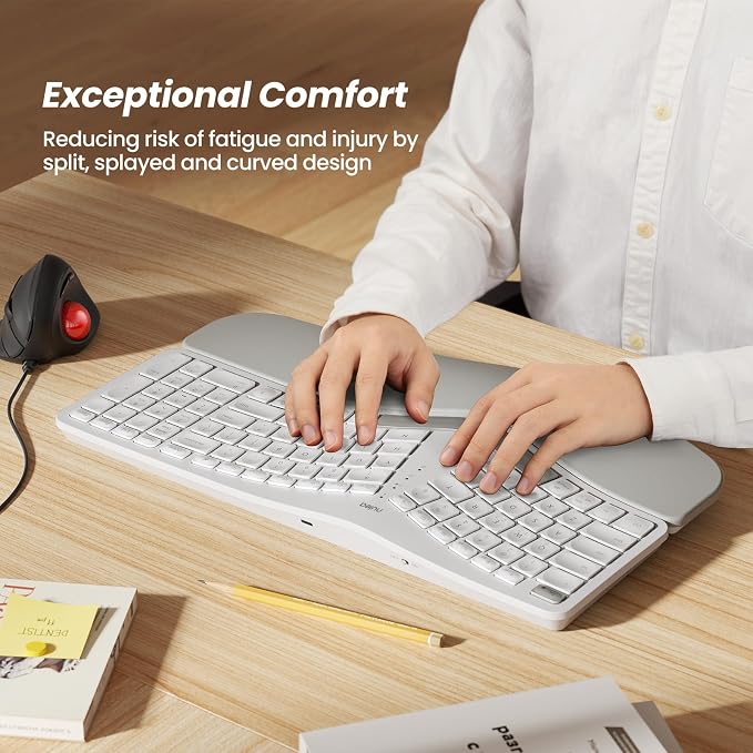 Nulea RT05 Wireless Ergonomic Keyboard, Split Keyboard with Wrist Rest, USB-C Charging, 7-Color Backlight, Natural Typing, Bluetooth and USB Connectivity, Compatible with Windows,Mac - Image 2