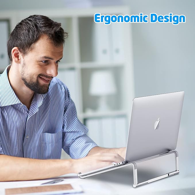 Laptop Stand for Desk - Foldable, Lightweight Aluminum Laptop Riser Holder, Portable Stand for 10-15.6” Laptops, Prevents Overheating with Non-Slip Rubbers, Travel-Friendly, Ergonomic Design - Image 2