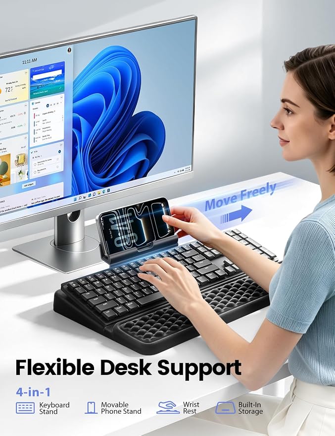 Vaydeer 4-in-1 Keyboard Wrist Rest, Ergonomic Keyboard Stand with Adjustable Phone Stand, Tilt Computer Pad Typing Support for Desk, Memory Foam Cushion Storage Riser Holder Tray Lift for Office Home - Image 2
