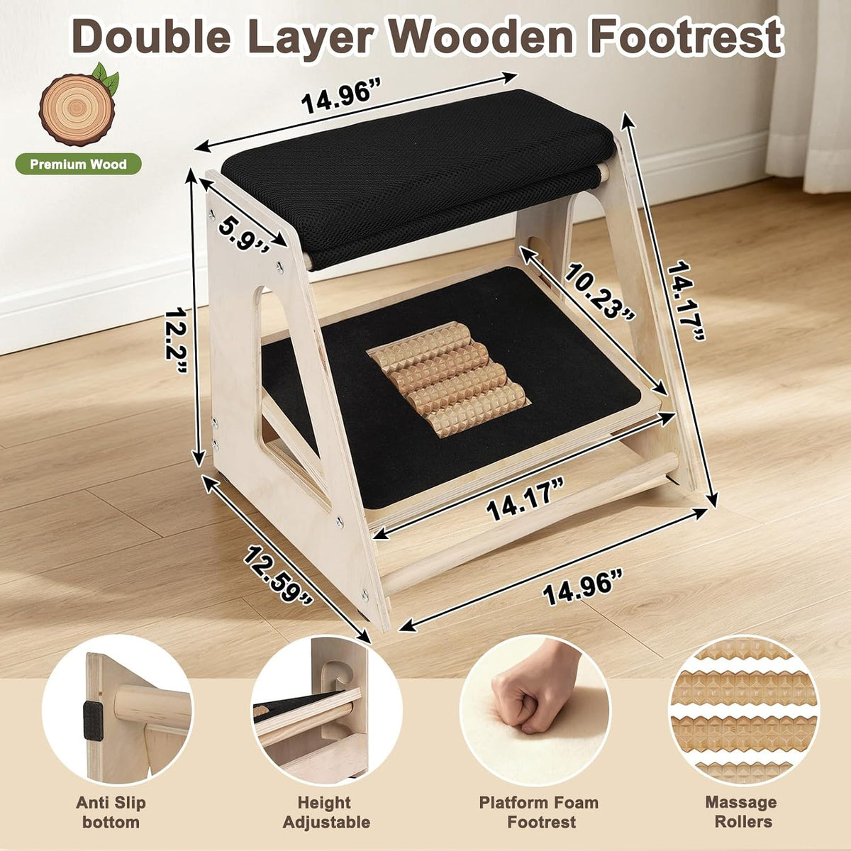 Natheeph Foot Rest Under Desk, Ergonomic Foot Stool with Massage, 4 Height - Image 5
