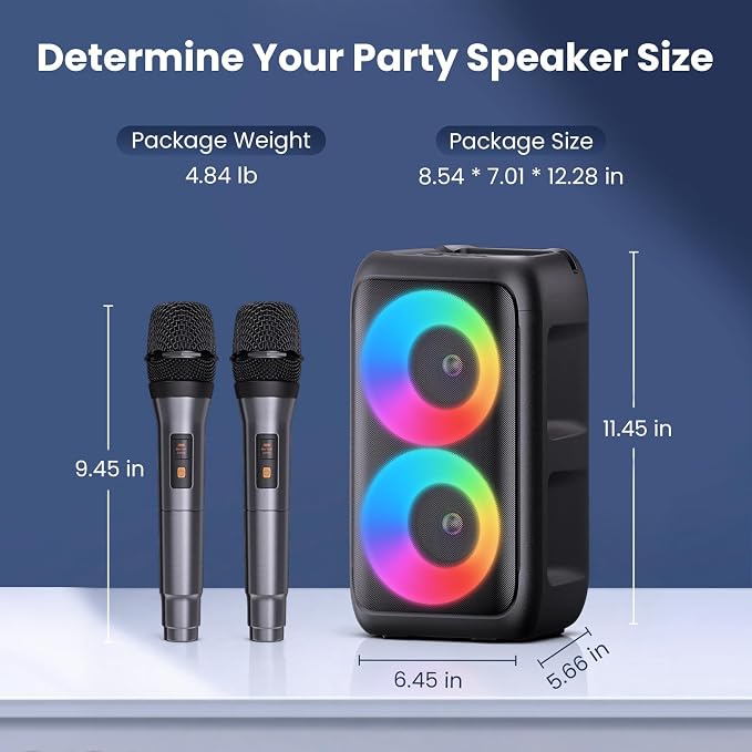 Bluetooth Speaker with 2 Wireless Microphones - Big Party Speaker for Adults Kids Karaoke with Lights - Portable Rechargeable Floorstanding Speakers Support TWS/AUX/USB/TF Card for Home Party Gift - Image 8