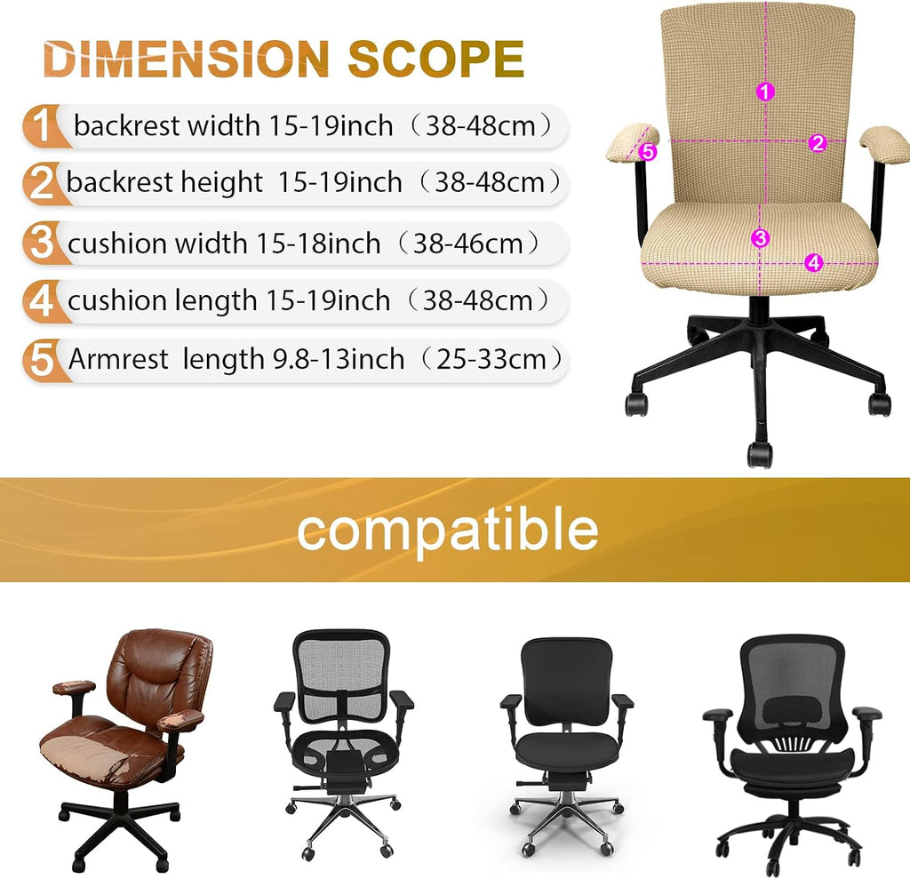 4 Pcs Office Chair Covers Stretchable Armrest Seat,XL,Camel - Image 2