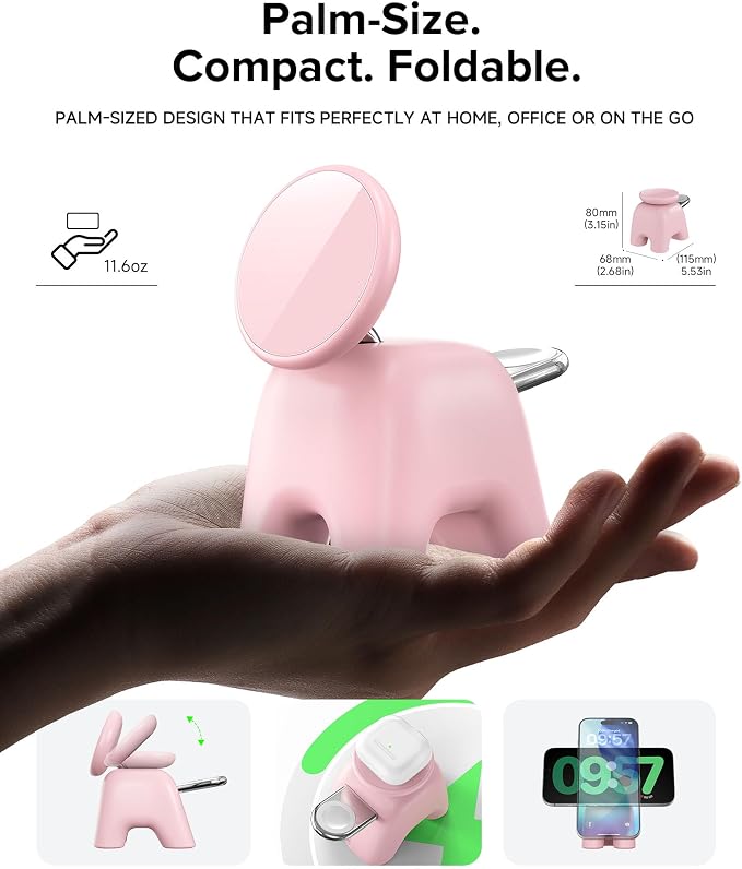 Magnetic Wireless Charging Station, Charger Stand for iPhone Apple Watch | 2026 2 in 1 Foldable Charger Stand 15W for iPhone 17 16 15 14 13 12 Pro Max, 5W for Apple Watch&Airpods, 30W Adapter included - Image 4