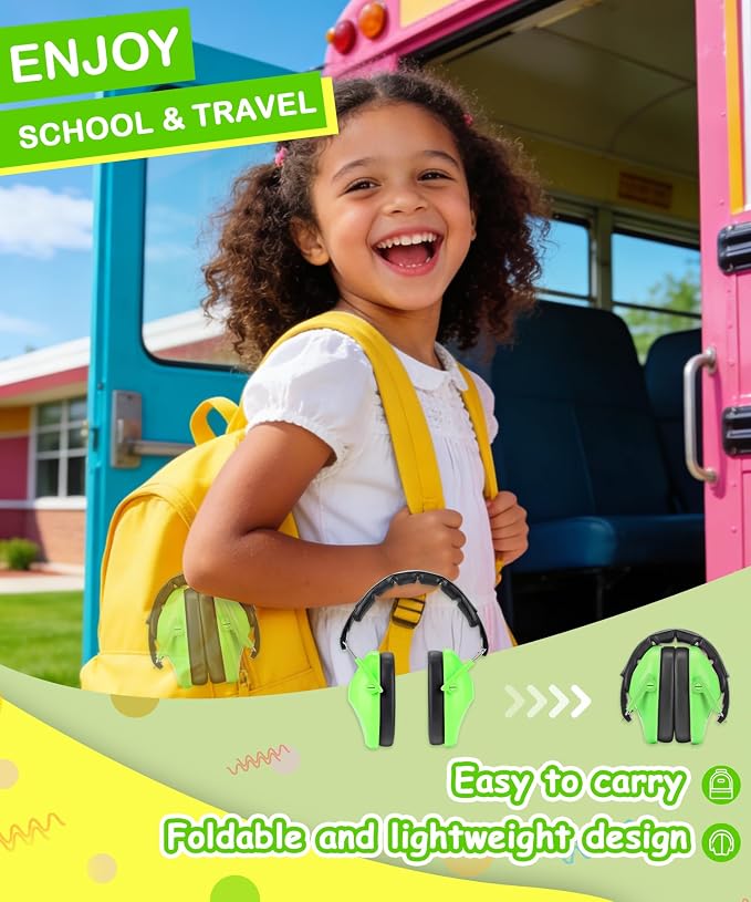 ZOHAN 032 Kids Noise Cancelling Headphones - 25dB NRR Kids Ear Protection, Hearing Protection Safety Ear Muffs for School Monster Truck Fireworks Traveling Studying Concerts Autism - Green - Image 5