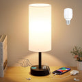Dicoool Bedside Table Lamp for Bedroom - 3-Way Dimmable Touch Lamp, USB A+C | LED Bulb Included, 14" Small Nightstand Lamp for Desk, Living Room, Guest Room, White Fabric Lampshade, Black Metal Base by DicooolDirect