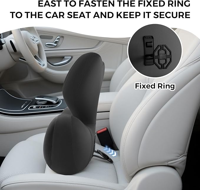 BEBAS Ergonomic Memory Foam Lumbar Support Pillow for Car, Black | Zoned Pressure Relief for Back Support, Lumbar Cushion with Fixed Ring, Breathable Washable Cover, Fits for Driving & Office - Image 6
