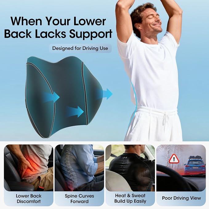 Lumbar Support Pillow for Car Seat – High-Density Memory Foam, Provides Comfort for Long Drivers, Relieves Lower Back Discomfort, Adjustable Strap Stays Put, Fits Most Cars, SUVs & Trucks (Black) - Image 2