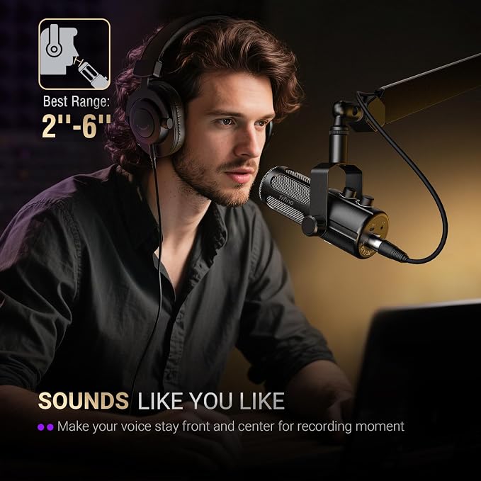 FIFINE AmpliTank TANK6 USB/XLR Dynamic Podcast Microphone for Vocal | Home Studio Streaming Mic, Mute Button, Monitoring Headphone Jack, Gain Knob, Metal Material, for Broadcast Recording - Image 7