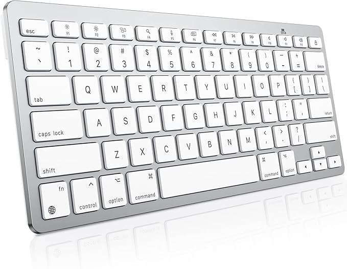 OMOTON Wireless Keyboard for Mac, Bluetooth Stable, No Numpad, Travel Size | macOS Hotkeys, AAA Battery Powered, Compact Portable for Coffee Shop Office, Ergonomic for MacBook Pro/Air/iMac, Silverwhite by OMOTON