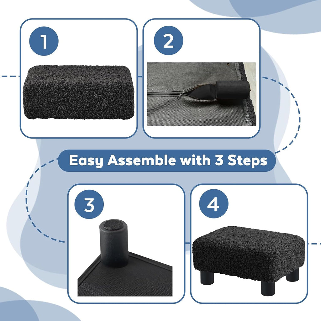 BRIAN & DANY Small Foot Stool Ottoman, Footstool with Legs, Sherpa Foot Rest for Couch, Foot Stools Small for Living Room, Bedroom and Office, Coal Black - Image 6