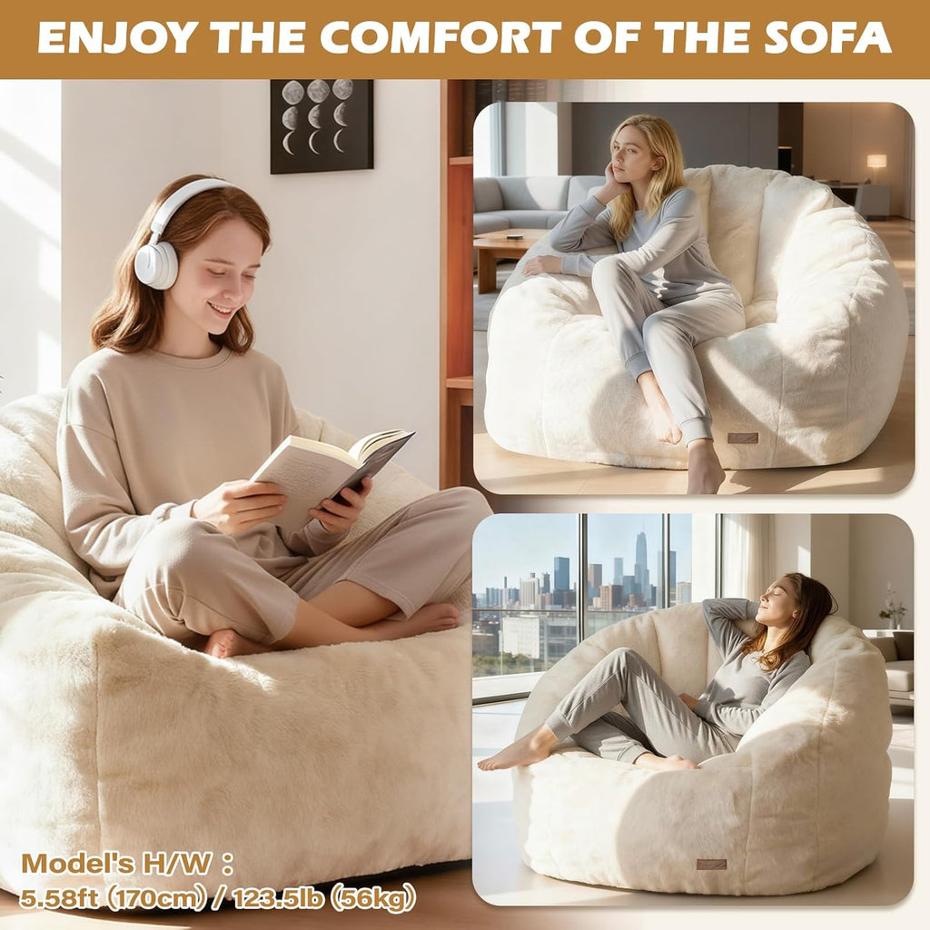 Giant Bean Bag Chair for Adults, Teens and Kids, Cozy Fluffy Corduroy Beanbag Chair with Filler, Large Floor Lounge Sofa for Living Room, Bedroom, Dorm, Gaming and Reading(L-Ivory) - Image 6