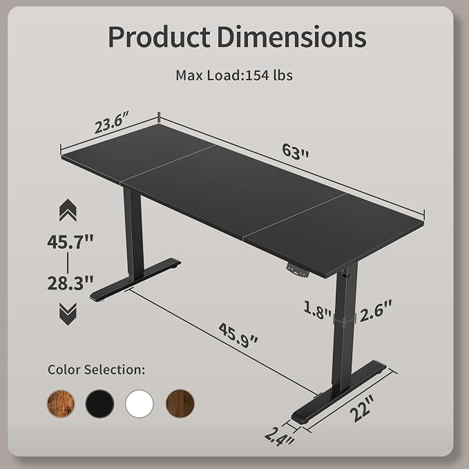 Agilestic 63 * 24 Inch Height Adjustable Electric Standing Desk, Black | Sit Stand Up Computer Desk, Memory Presets, Stable Steel Frame,154 lbs, Easy Assembly, Splice Board, Home Office, Studying - Image 3