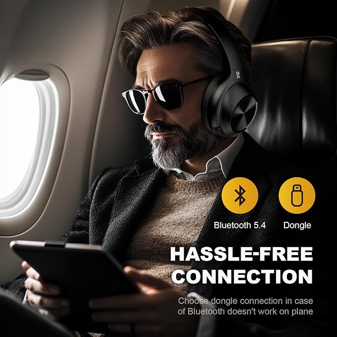 Calmbee Hybrid Active Noise Cancelling Headphones, Bluetooth 5.4 Headphones Wireless Over Ear with Mic for Clear Calls, Hi-Res Audio, 90H Playtime, Transparency, Deep Bass, Dongle Connect, Custom App | Bluetooth 5.4, Clear Mic Calls, Hi-Res Audio, 90H ... - Image 4