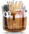 SKYDUE Rotating Pencil Pen Holder, Pen Organizer with 5 Slots - Aesthetic Desk Organizer and Accessories for School, Home, Office Supplies, Clear Tawny by SKYDUE