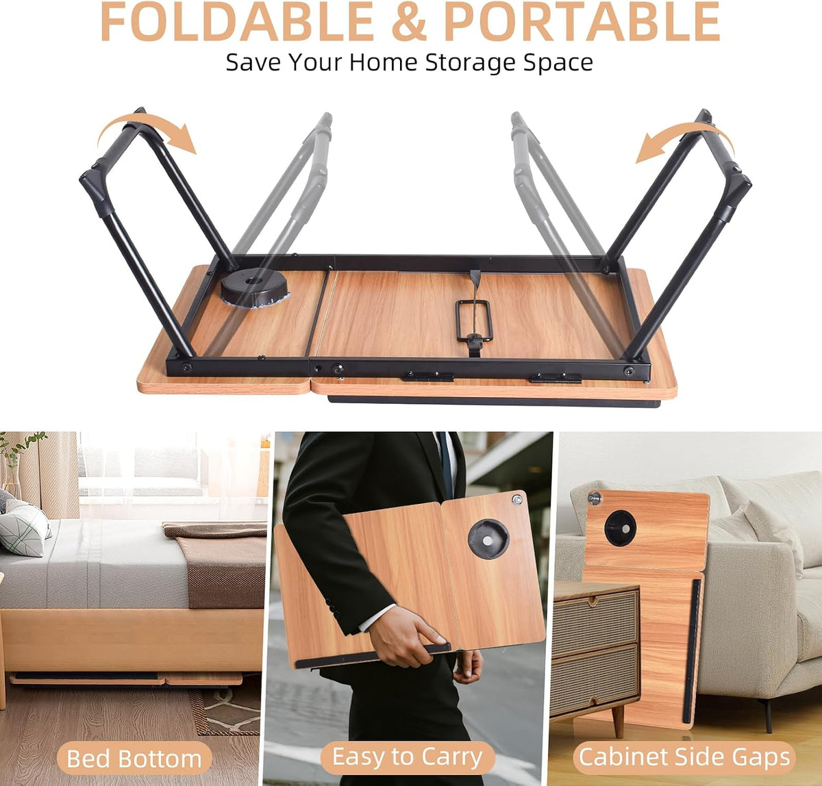 wishacc Lap Desk for Bed, Laptop Desk with Adjustable Tablet Stand, Sturdy Metal Frame Bed Desk, Foldable Laptop Bed Tray Table for Adults Couch Sofa, Portable Lap Desk for Laptop & Phone Slot - Image 5