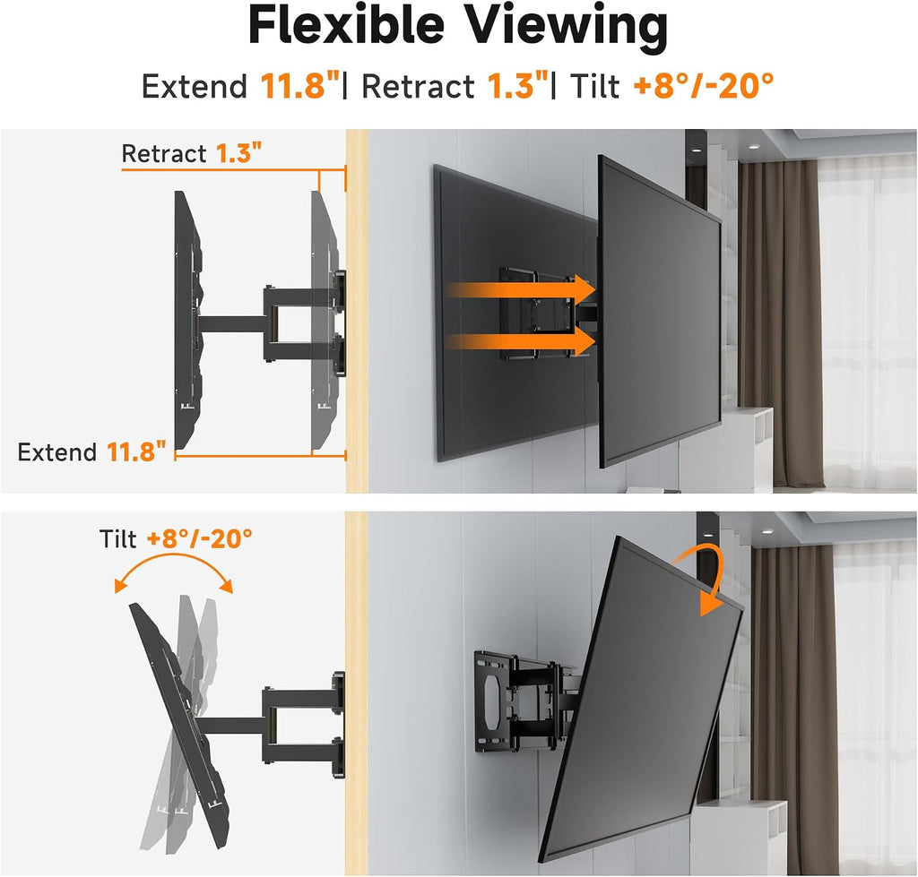 1.3" Ultra Slim Full Motion TV Wall Mount for 37"-90" Flat/Curved TV - Image 5