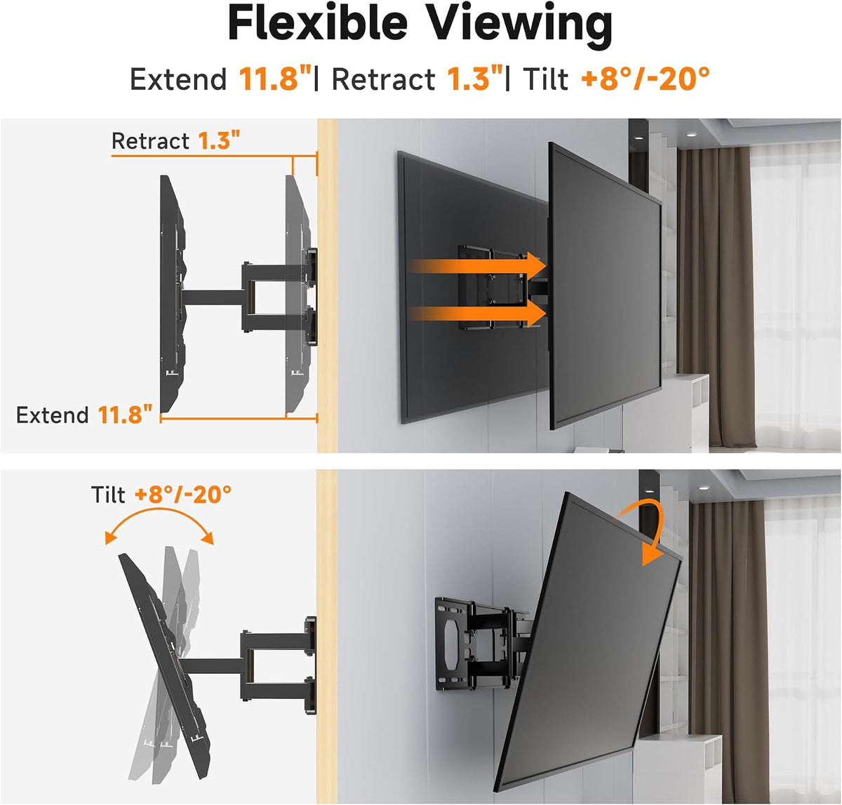 1.3" Ultra Slim Full Motion TV Wall Mount for 37"-90" Flat/Curved TV - Image 5