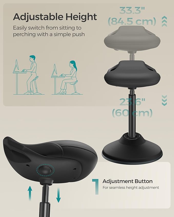 SONGMICS Ergonomic Wobble Stool, Height Adjustable Swivel Balance Chair | Standing Desk Stool, 23.6-33.3 Inches, Non-Slip Base, Standing Chair, for Office, Home, Ink Black, ACTIVO Collection UOSC12BK - Image 5
