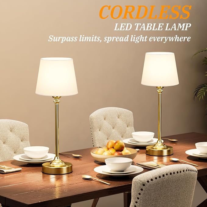 Kakanuo Gold Cordless Table Lamp with Rechargeable Battery, 1 Pack | Touch Stepless Dimming with Memory, 4000mAh Capacity, 3000K Warm Light, for Bedroom, Dining Table, Counter, Living Room - Image 7