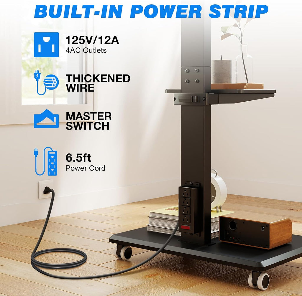 Rfiver Rolling TV Stand 32-75 Inch with Power Outlet and Shelf, Black - Image 5