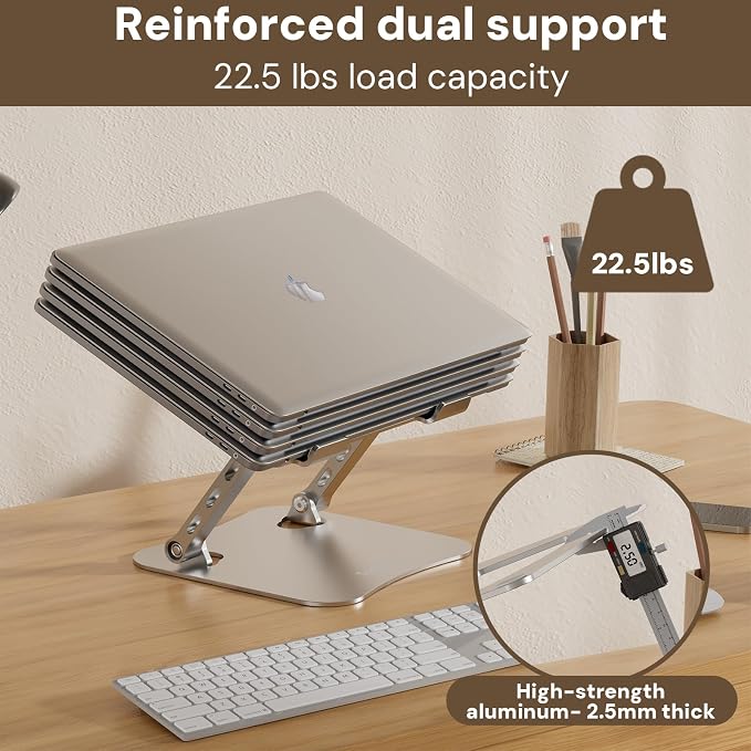 Laptop Stand for Desk – 2.5mm Aluminum Ergonomic Riser, Adjustable Height & Angle, Sturdy Yet Lightweight, Fits 10-17.3 Inch MacBook Pro/Air, Dell XPS, HP,Silver. - Image 5
