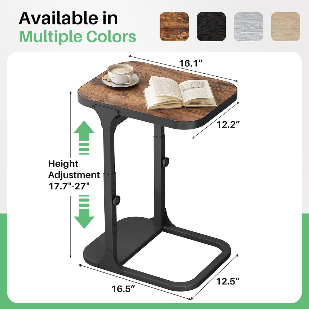 Kitstorack Ultra Stable & Durable End Table, Ajustable Height C Shaped Side Table for Couch, Sofa Side Table with Thickened Metal Frame for Living Room, Bedroom, Rustic - Image 3