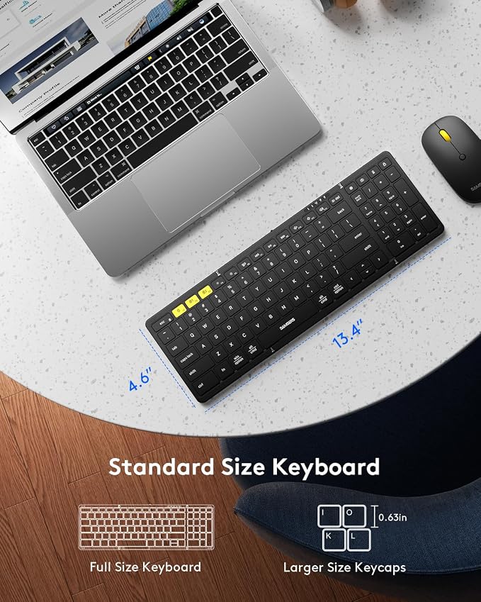 Foldable Keyboard and Mouse, Samsers Folding Bluetooth Keyboard Combo, 2.4G + BT5.0 x 2, Full-Size Portable Travel Keyboard & Rechargeable Wireless Mouse for Windows Android iOS Mac OS, Elegant Black - Image 3