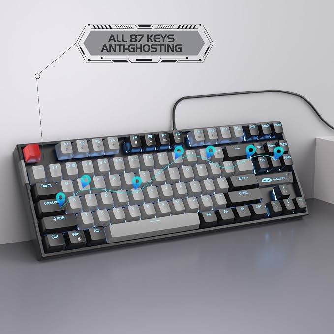 MageGee 75% Mechanical Gaming Keyboard, Blue Switch, LED Backlit, 87 Keys Compact TKL Wired Computer Keyboards for Windows Laptop PC Gamer - Grey/Black - Image 5