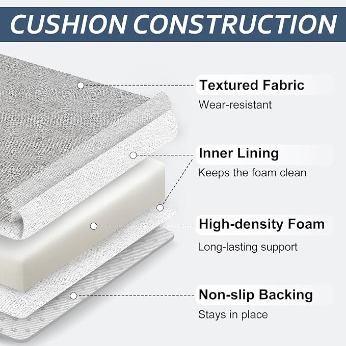 Basic Beyond Chair Cushions for Dining Chairs with Ties and Removable Cover, 2" Thick Seat Cushions for Kitchen Chairs, Set of 4, 17" x 16", Light Grey - Image 4
