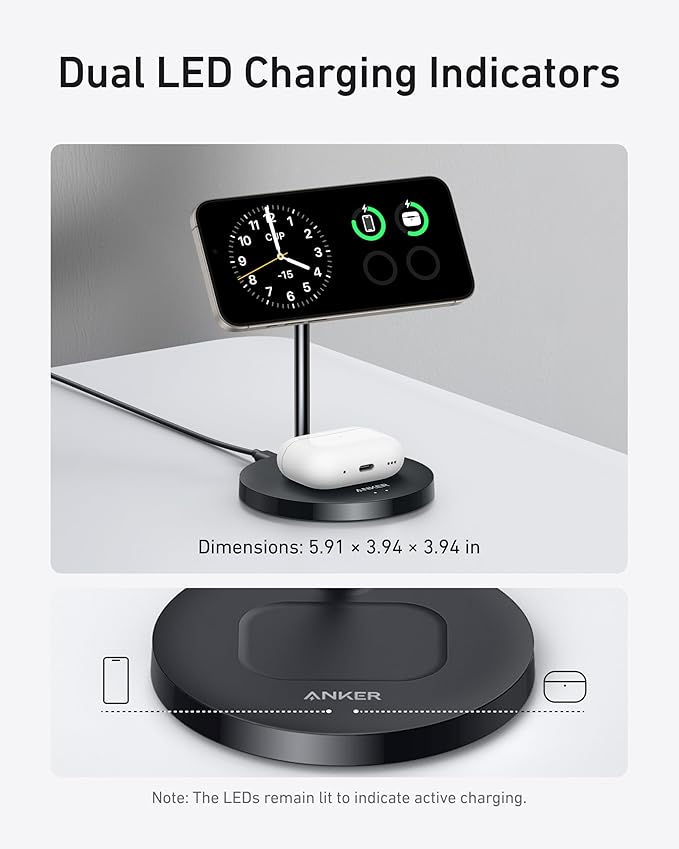 Anker MagGo 2-in-1 MagSafe Compatible Qi2 15W Wireless Charging Stand | Qi2 Certified, Fast Charging, Wireless Charger for iPhone 17, AirPods Pro, and More - Image 5