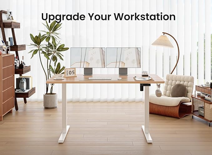 BANTI 48 × 24 Inches Standing Desk, Ergonomic, Electric Height Adjustable, Sit and Stand Up, Computer Office Desk with Splice Board, White Frame/Maple Top - Image 3