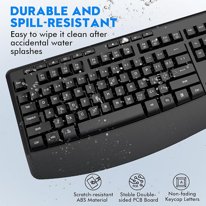 Wireless Keyboard and Mouse Combo, Full Size Ergonomic with Wrist Rest | 2.4GHz USB Receiver, 3 DPI Adjustable 6-Button Cordless Mouse for Computer, Laptop, PC, Windows - Image 6