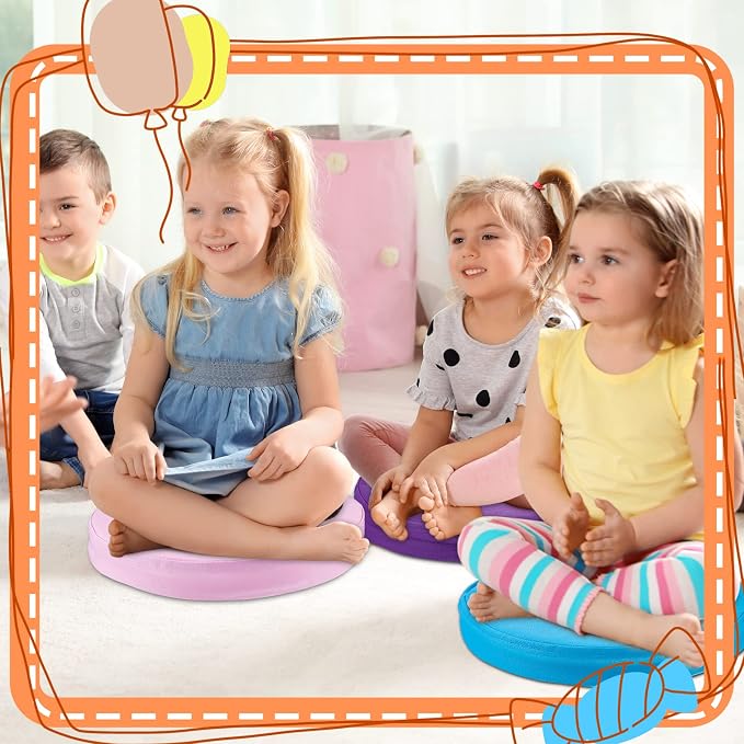Juexica 8 Pcs Floor Cushions Kids,Classic Color,13.8 X 13.8 X 2 Inch | Extra Thick 2" Flexible Seating Classroom, Assorted Colored Floor Pillow, Soft Round Cushions for Kids Students Office School - Image 4