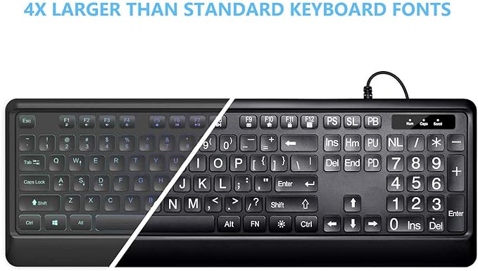 KOPJIPPOM Large Print Backlit Keyboard, USB Wired Computer Keyboard, Full Size Keyboard with White Illuminated LED Compatible for Windows Desktop, Laptop, PC, Gaming, Black - Image 2