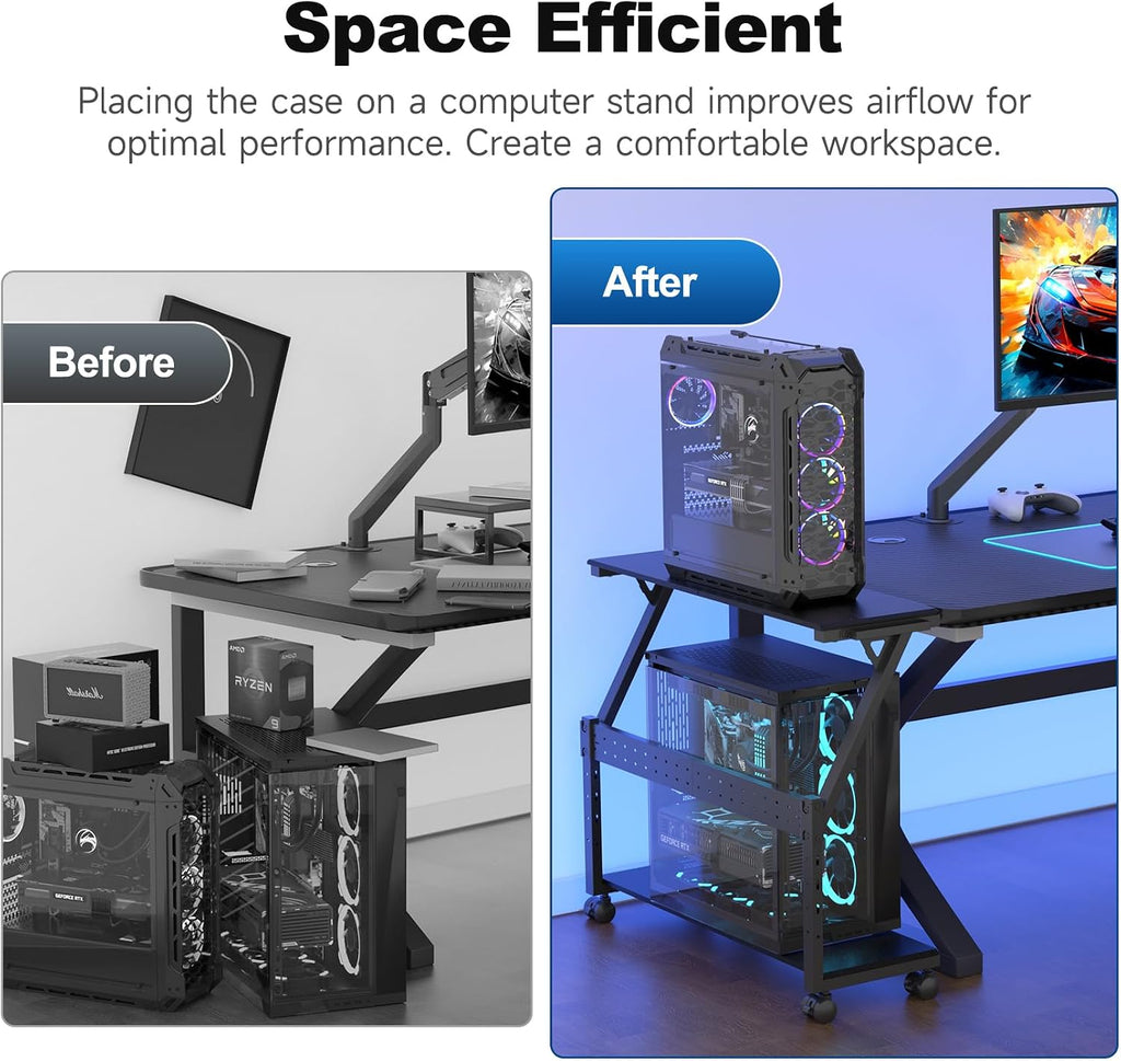 suptek Computer Tower Stand, 5 Levels Height Adjustable PC Tower Stand/Cart with Locking Wheels, 23.22"-31.10", Mobile Rolling CPU Holder, 29In Large PC Stand for Home Office, Black - Image 8